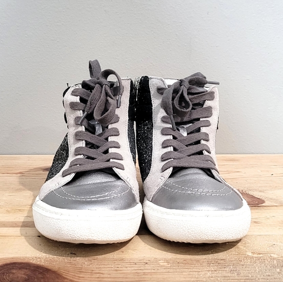 Steve Madden Serena Mixed Media High Top Sneakers NY90 Glitter Zip Shoes… - Picture 2 of 12